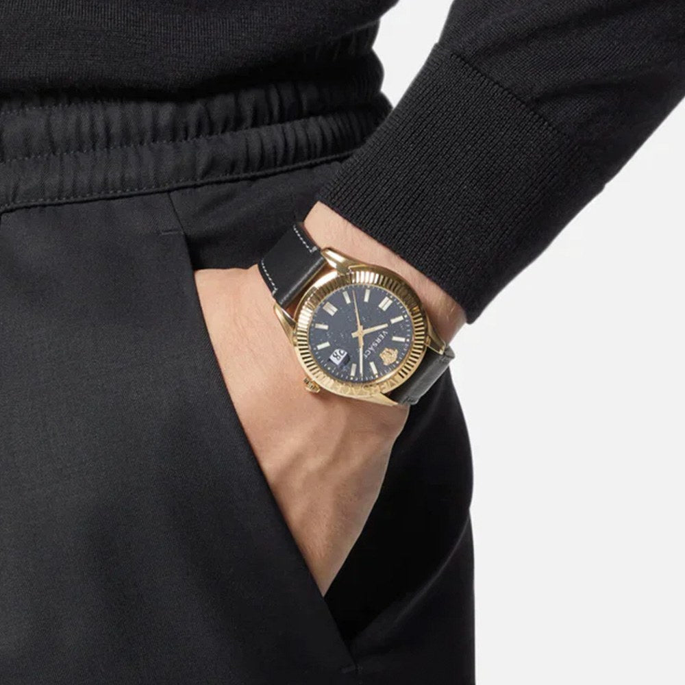  Shop Authentic Versace Greca Time Quartz Black Dial Brown Leather Strap Watch For Men - VE3K00222 - Luxxuri