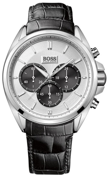  Shop Authentic Hugo Boss Driver Chronograph Quartz Silver Dial Black Leather Strap Watch For Men - 1512880 - Luxxuri