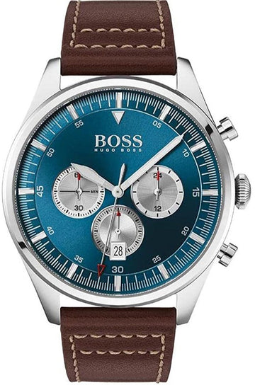  Shop Authentic Hugo Boss Pioneer Chronograph Blue Dial Brown Leather Strap Watch For Men - 1513709 - Luxxuri