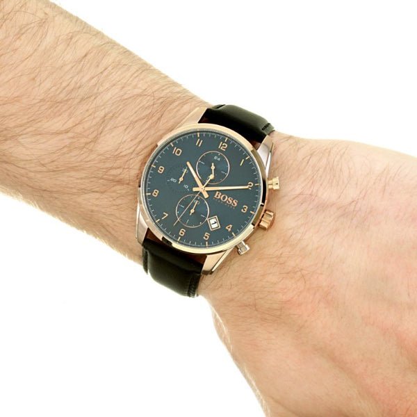  Shop Authentic Hugo Boss Skymaster Chronograph Blue Dial Black Leather Strap Watch for Men - 1513783 - Luxxuri