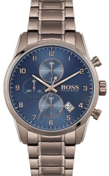  Shop Authentic Hugo Boss Skymaster Blue Dial Brown Steel Strap Watch for Men - 1513788 - Luxxuri