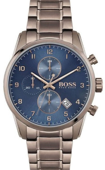  Shop Authentic Hugo Boss Skymaster Blue Dial Brown Steel Strap Watch for Men - 1513788 - Luxxuri