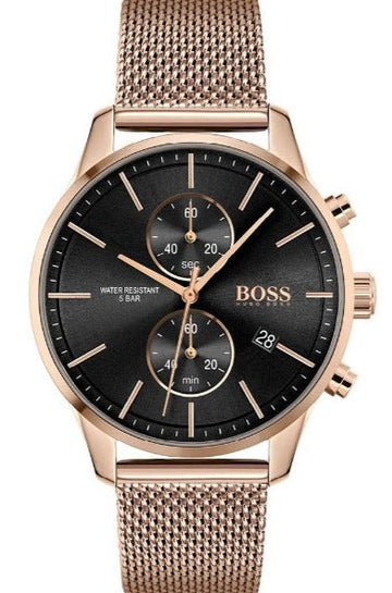 Shop Authentic Hugo Boss Associate Black Dial Rose Gold Mesh Bracelet Watch for Men - 1513806 - Luxxuri