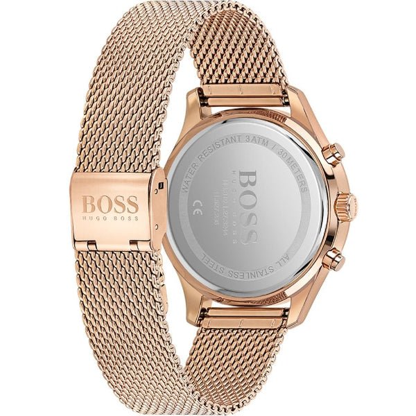  Shop Authentic Hugo Boss Associate Black Dial Rose Gold Mesh Bracelet Watch for Men - 1513806 - Luxxuri