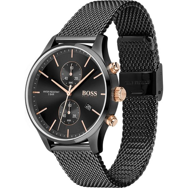  Shop Authentic Hugo Boss Associate Black Dial Black Mesh Bracelet Watch for Men - 1513769 - Luxxuri