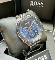  Shop Authentic Hugo Boss Gregor Chronograph Blue Dial Grey Steel Strap Watch For Men - 1514083 - Luxxuri
