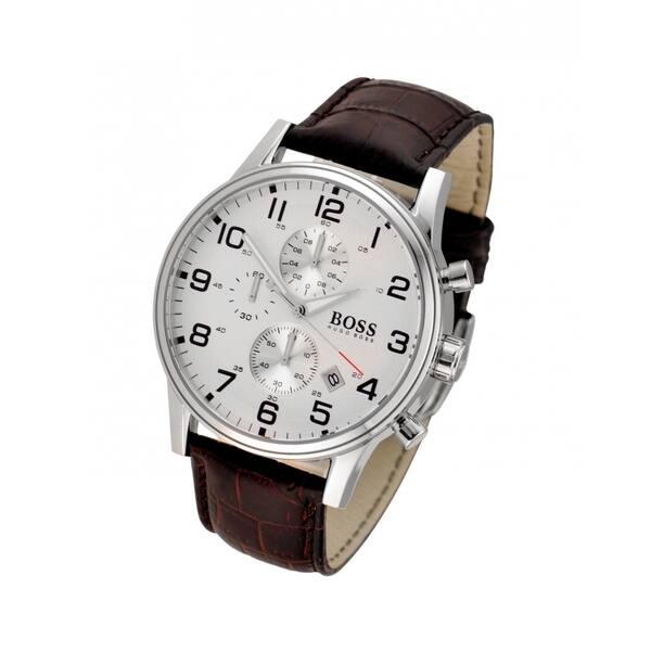  Shop Authentic Hugo Boss Aeroliner Chronoraph White Dial Brown Leather Strap Watch For Men - HB1512447 - Luxxuri