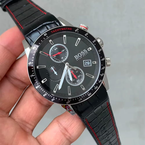  Shop Authentic Hugo Boss Rafale Chronograph Black Dial Black Leather Strap Watch For Men - 1513390 - Luxxuri