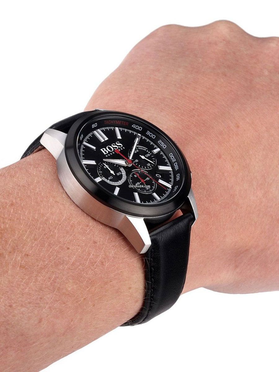  Shop Authentic Hugo Boss Rafale Chronograph Blue Dial Black Leather Strap Watch For Men - 1513391 - Luxxuri