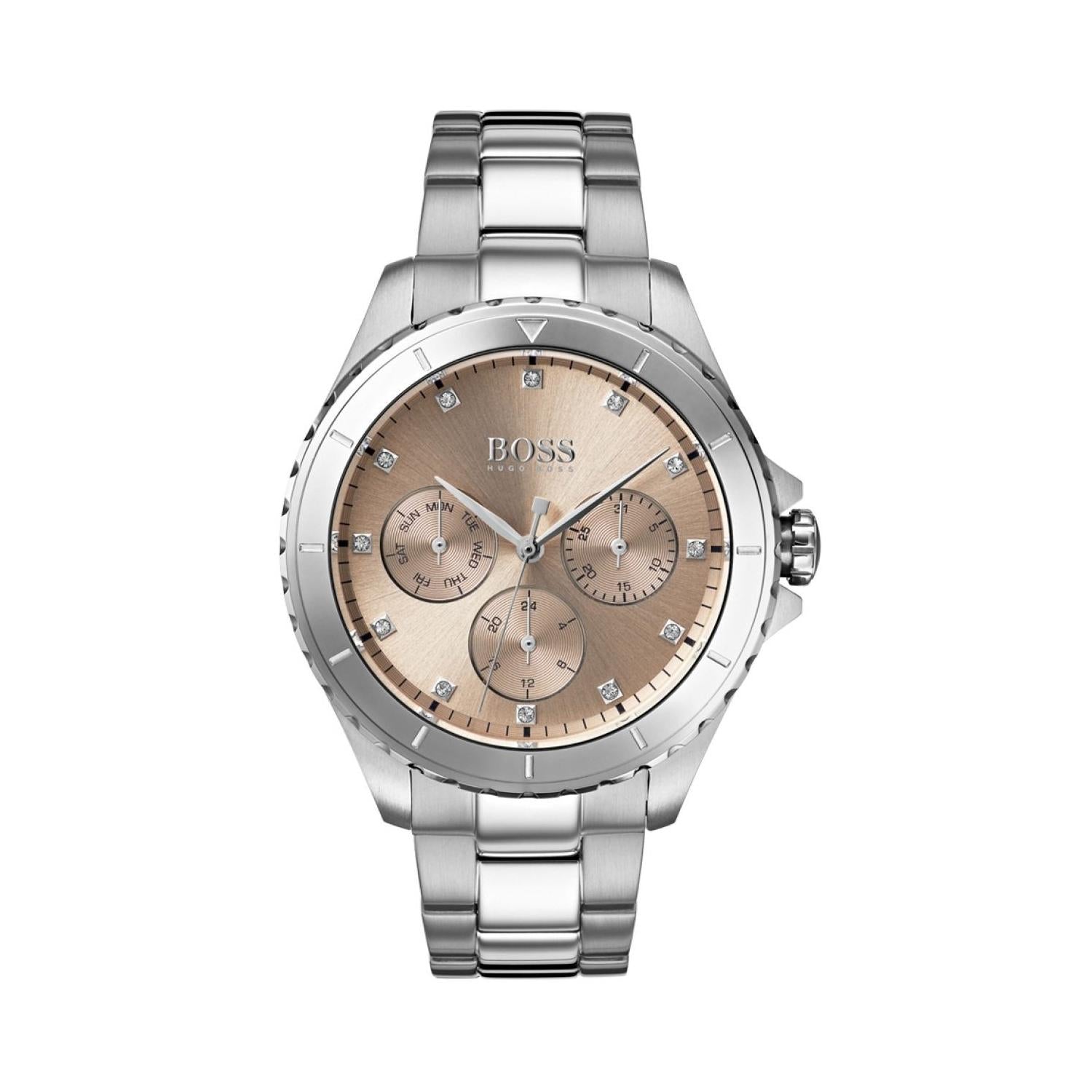  Shop Authentic Hugo Boss Premiere Rose Gold Dial Silver Steel Strap Watch for Women - 1502444 - Luxxuri