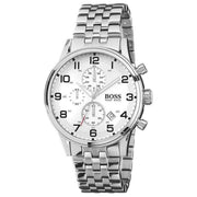  Shop Authentic Hugo Boss Aeroliner Chronograph Quartz White Dial Silver Steel Strap Watch For Men - HB1512445 - Luxxuri