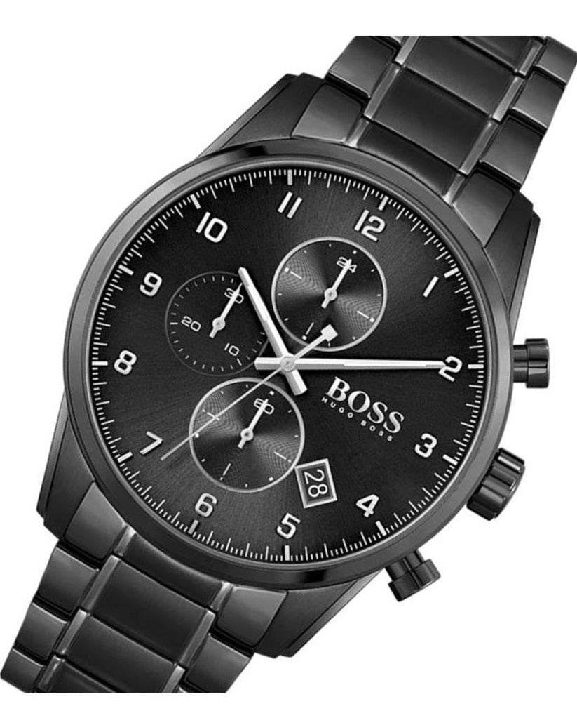  Shop Authentic Hugo Boss Skymaster Chronograph Black Dial Black Steel Strap Watch for Men - 1513785 - Luxxuri