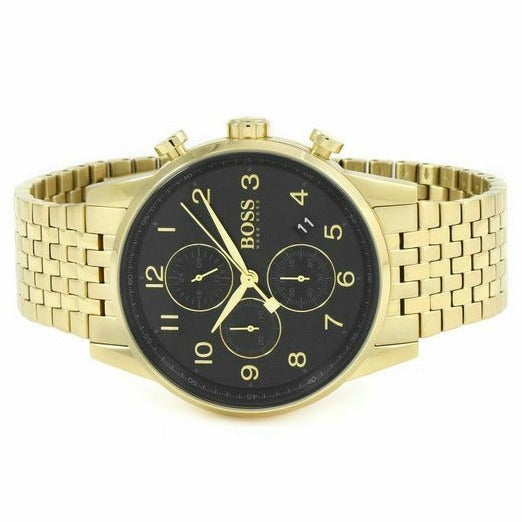  Shop Authentic Hugo Boss Navigator Black Dial Gold Steel Strap Watch for Men - 1513531 - Luxxuri