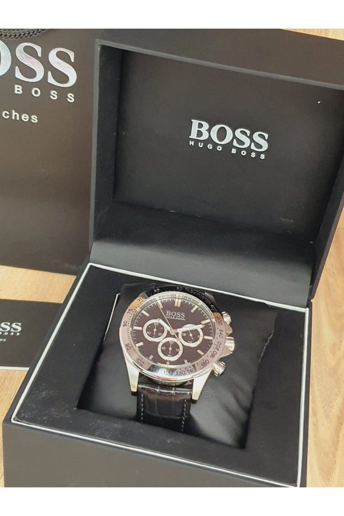  Shop Authentic Hugo Boss Ikon Black Dial Black Leather Strap Watch for Men - 1513178 - Luxxuri