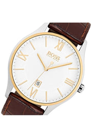  Shop Authentic Hugo Boss Classic White Dial Brown Leather Strap Watch for Men - 1513486 - Luxxuri