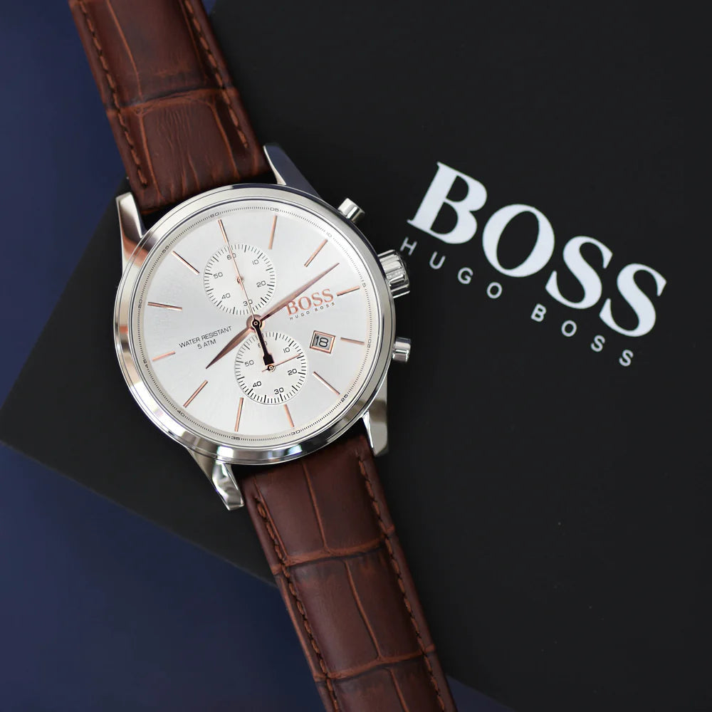  Shop Authentic Hugo Boss Jet Chronograph Quartz Silver Dial Brown Leather Strap Watch For Men - HB1513280 - Luxxuri
