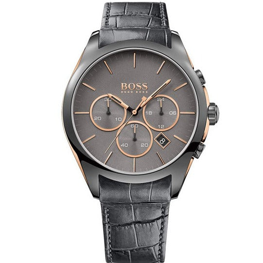  Shop Authentic Hugo Boss Onyx Chronograph Grey Dial Black Leather Strap Watch For Men - HB1513366 - Luxxuri