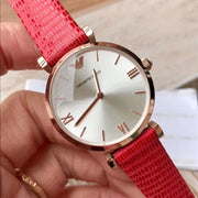  Shop Authentic Emporio Armani Gianni T Bar Silver Dial Red Leather Strap Watch For Women - AR1876 - Luxxuri