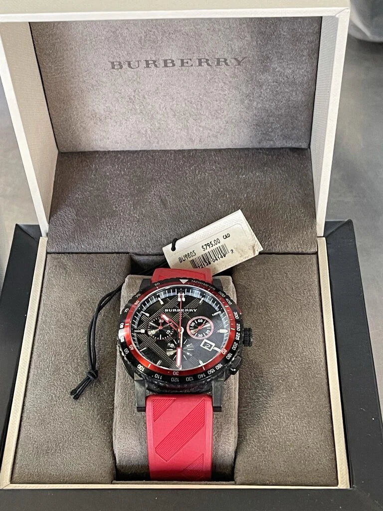  Shop Authentic Burberry The City Chronograph Black Dial Red Rubber Strap Watch For Men - BU9805 - Luxxuri