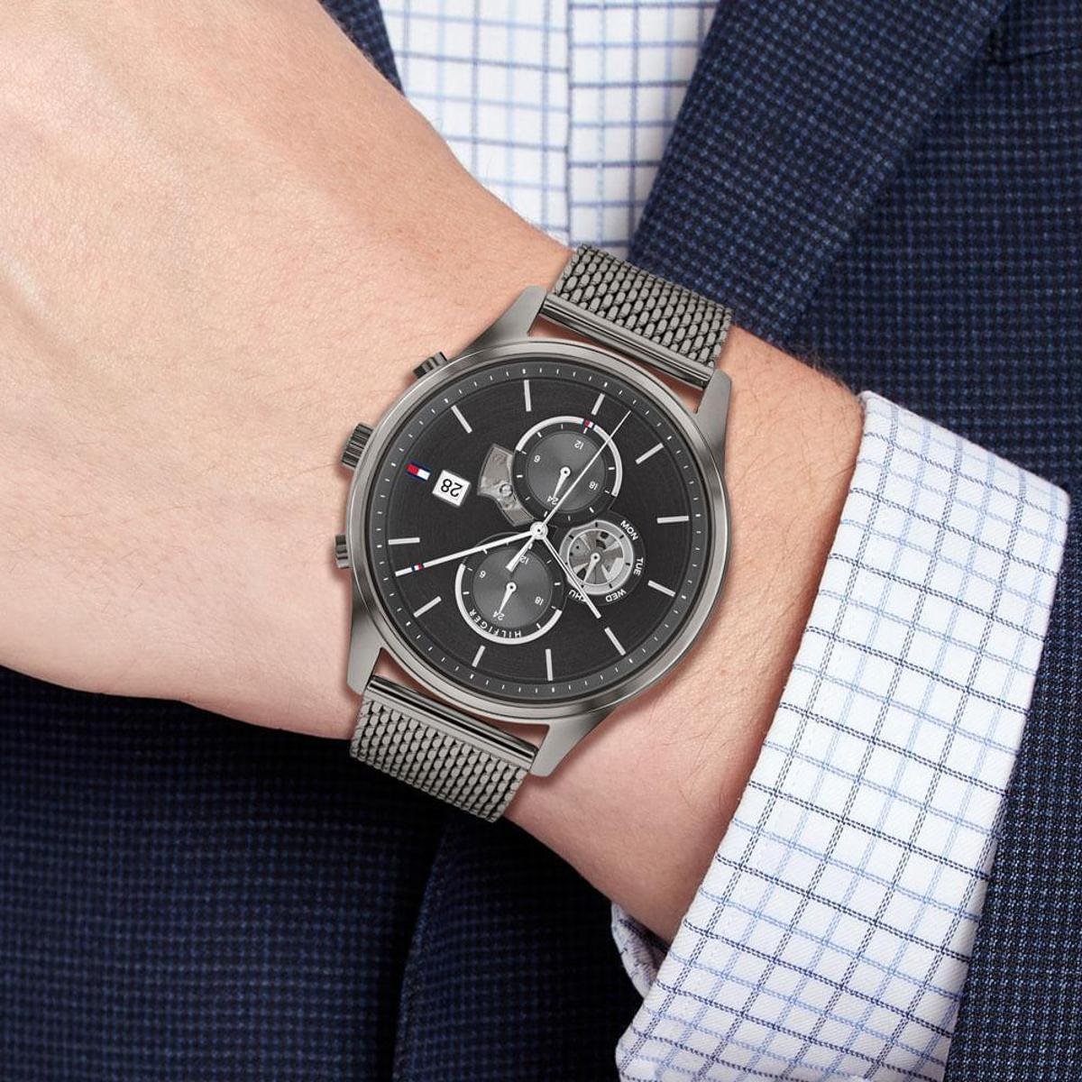  Shop Authentic Tommy Hilfiger Weston Chronograph Grey Dial Grey Mesh Bracelet Watch For Men - 1710506 - Luxxuri