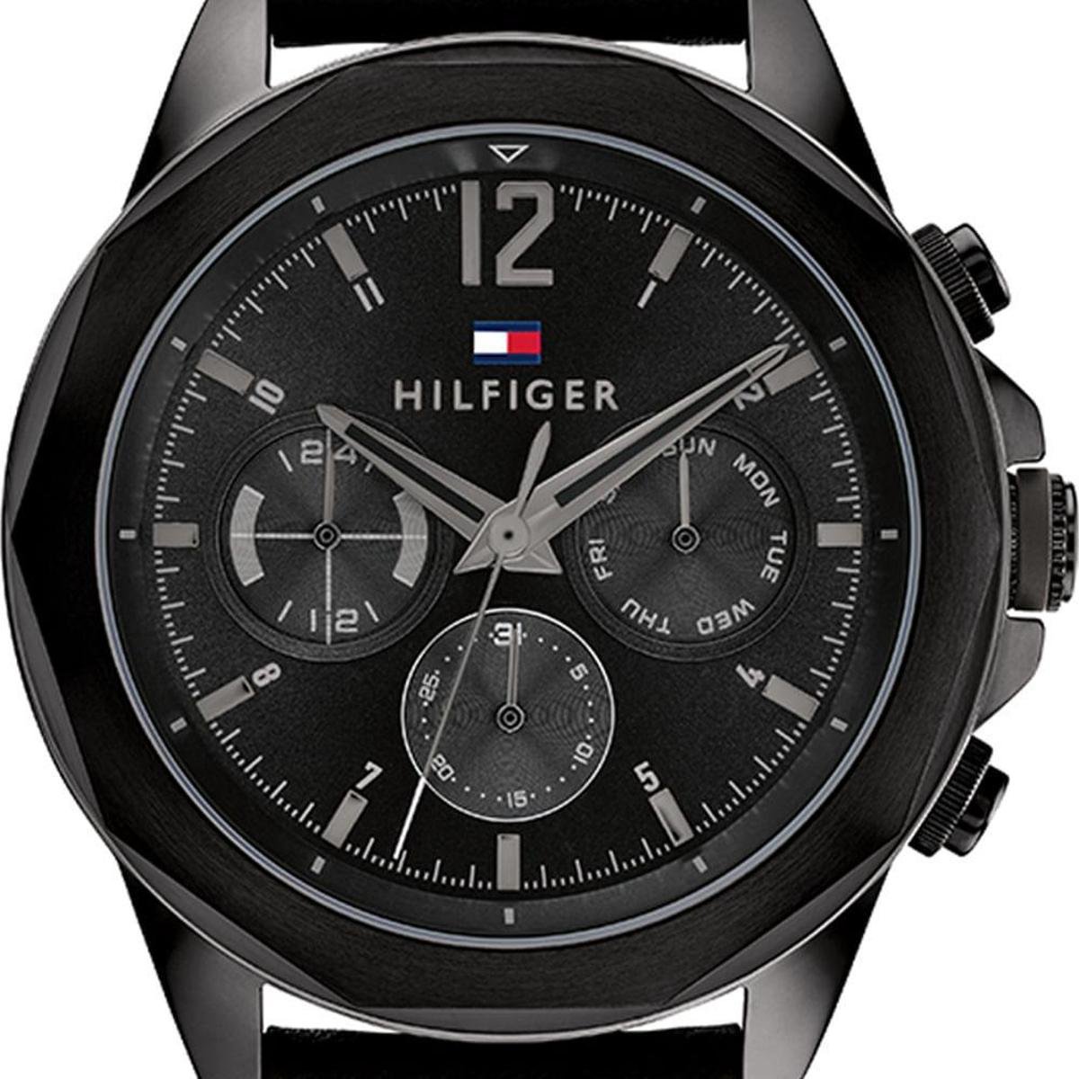  Shop Authentic Tommy Hilfiger Lars Chronograph Black Dial Black Leather Strap Watch For Men - 1792062 - Luxxuri