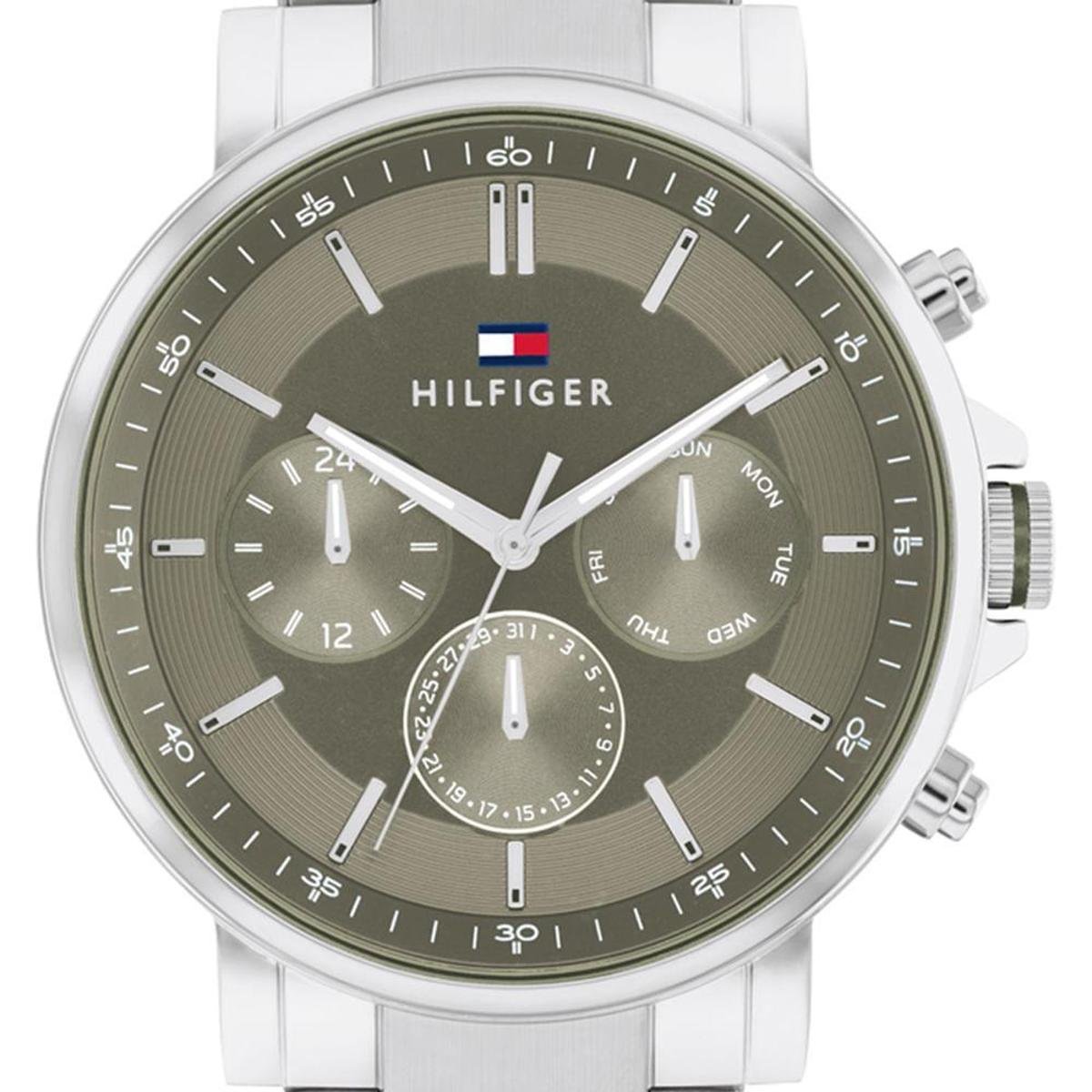  Shop Authentic Tommy Hilfiger Tyson Chronograph Green Dial Silver Steel Strap Watch For Men - 1710587 - Luxxuri