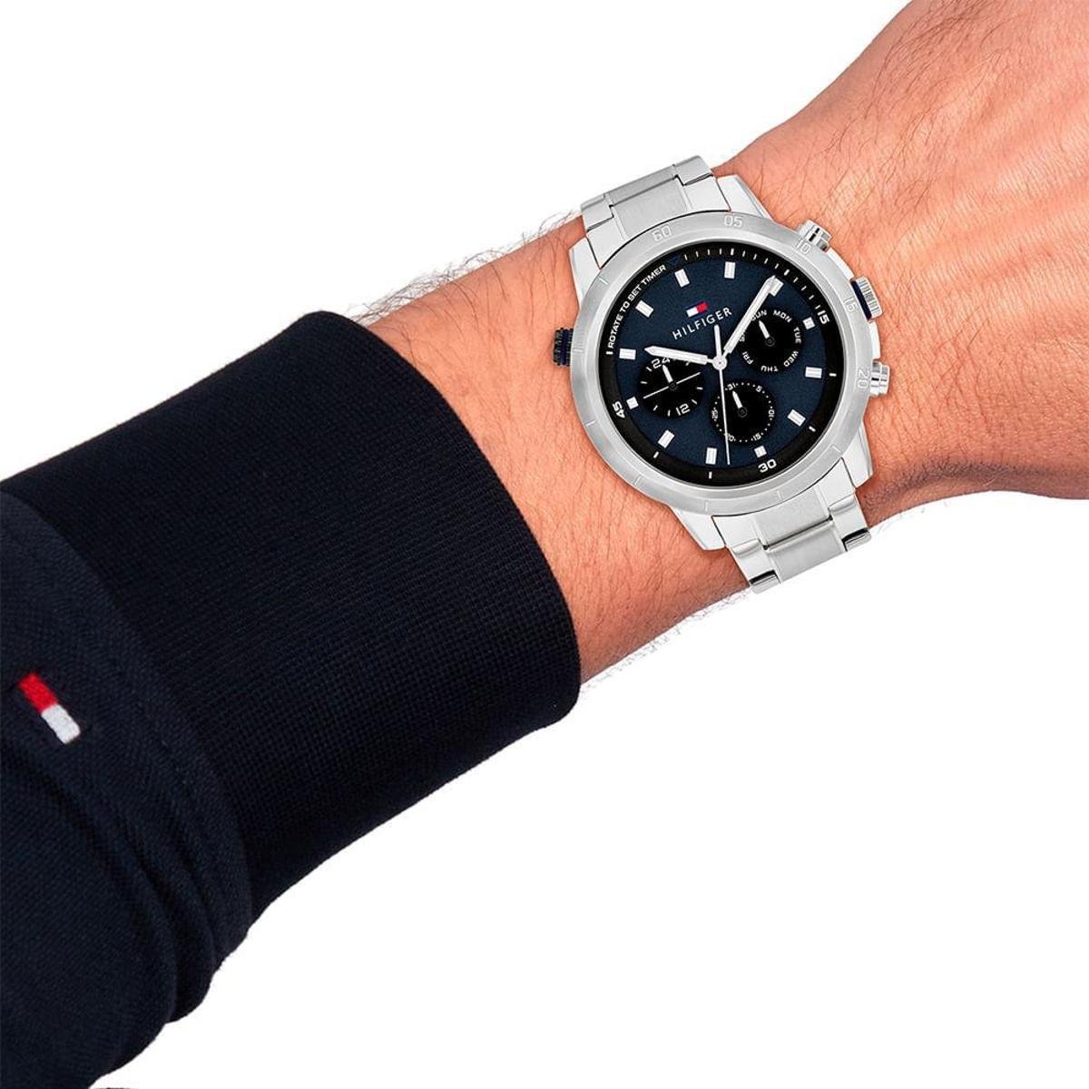  Shop Authentic Tommy Hilfiger Troy Chronograph Blue Dial Silver Steel Strap Watch For Men - 1792104 - Luxxuri