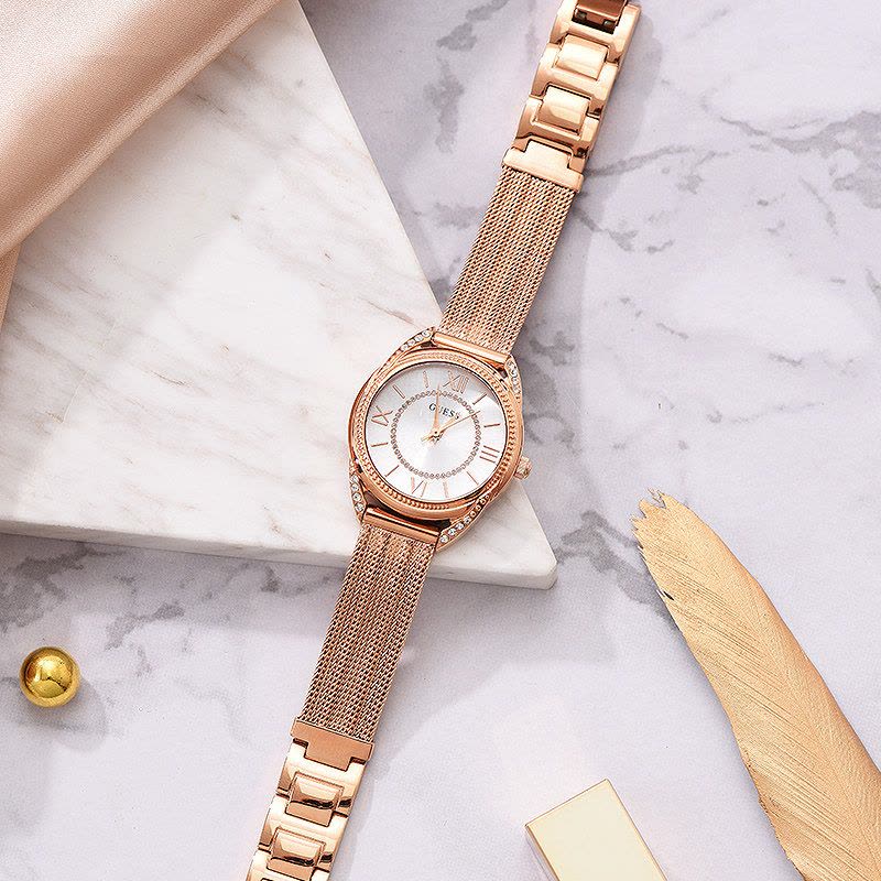  Shop Authentic Guess Whisper Silver Dial Rose Gold Mesh Bracelet Watch for Women - W1084L3 - Luxxuri