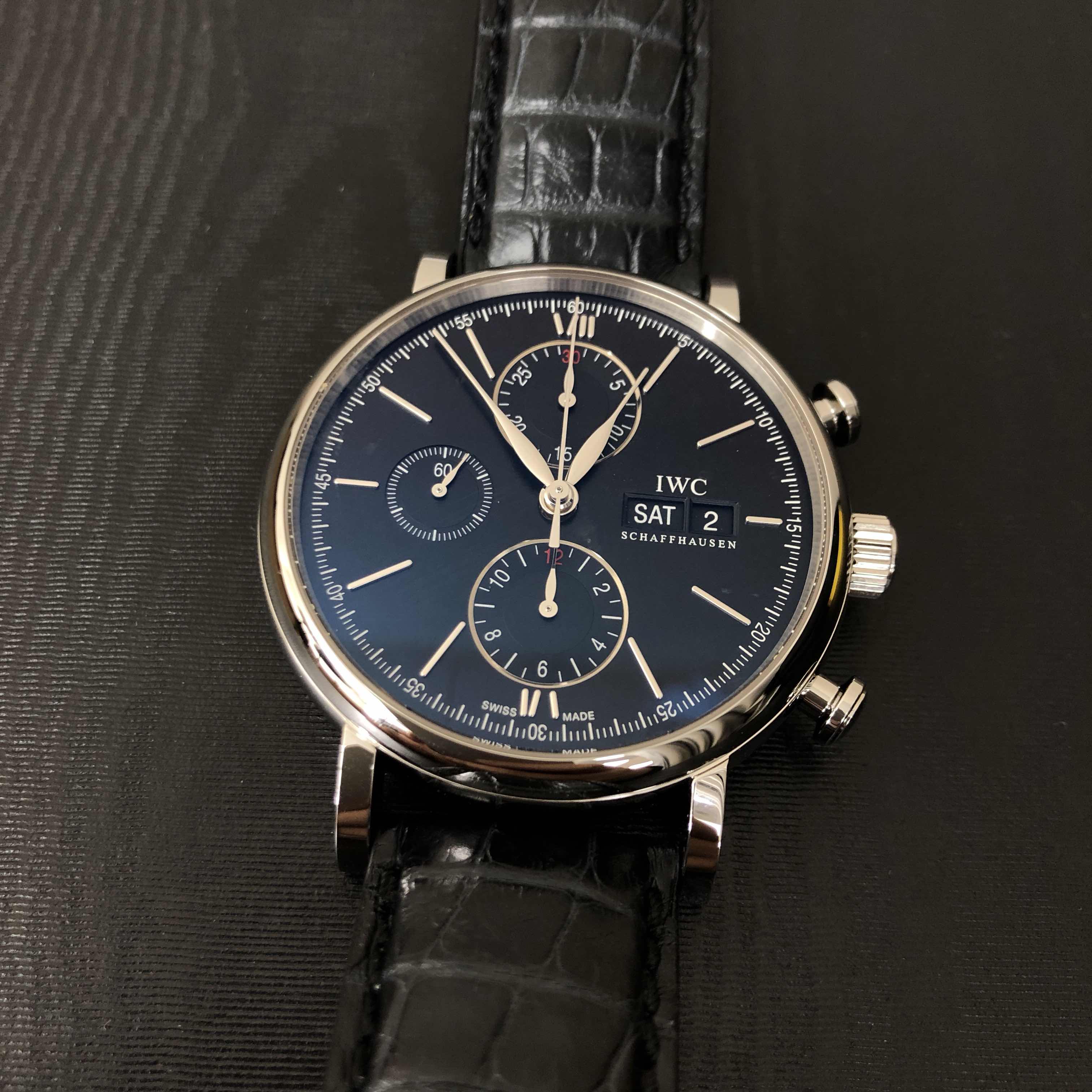  Shop Authentic IWC Portofino Chronograph Black Dial Black Leather Strap Watch for Men - IW391029 - Luxxuri
