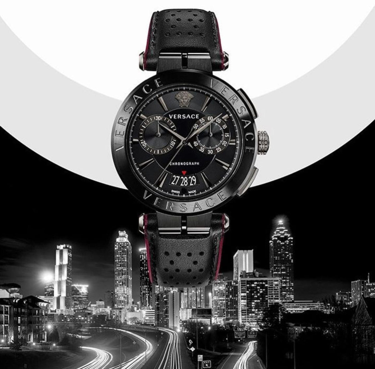  Shop Authentic Versace V-Racer Aion Chronograph Black Dial Black Leather Strap Watch for Men - VBR030017 - Luxxuri