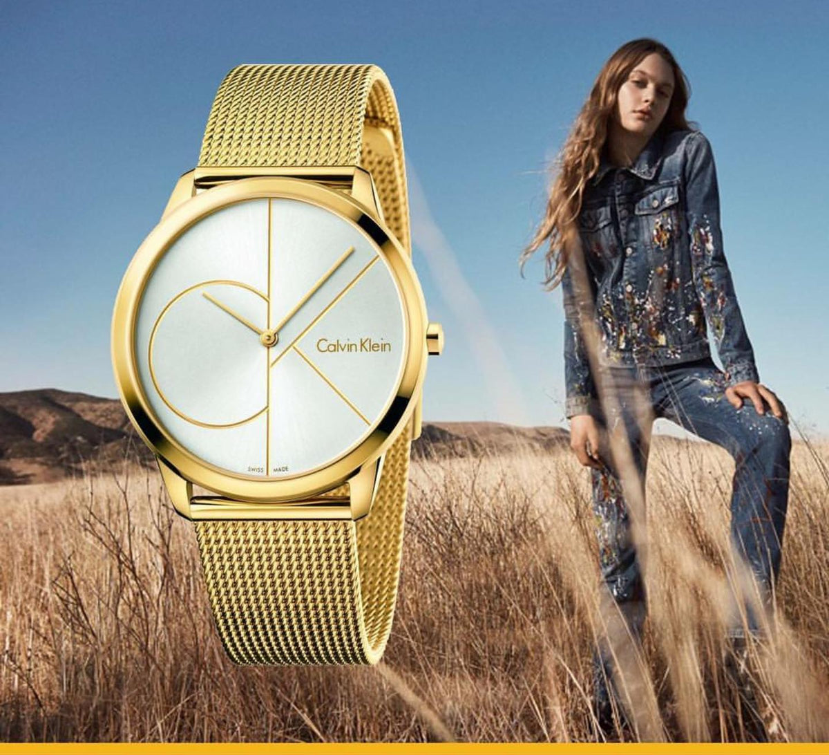  Shop Authentic Calvin Klein Minimal Silver Dial Gold Mesh Bracelet Watch for Women - K3M22526 - Luxxuri