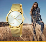  Shop Authentic Calvin Klein Minimal Silver Dial Gold Mesh Bracelet Watch for Women - K3M22526 - Luxxuri