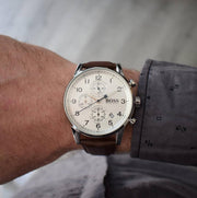  Shop Authentic Hugo Boss Navigator White Dial Brown Leather Strap Watch for Men - 1513495 - Luxxuri