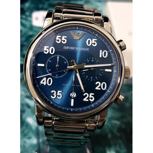  Shop Authentic Emporio Armani Luigi Chronograph Blue Dial Silver Steel Strap Watch For Men - AR11132 - Luxxuri