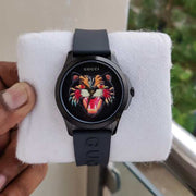 Shop Authentic Gucci G Timeless Cat Motif Black Dial Black Leather Strap Unisex Watch - YA1264021 - Luxxuri