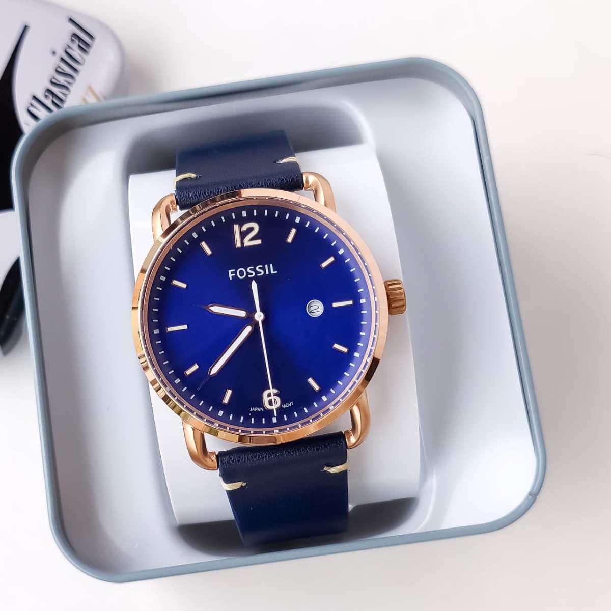  Shop Authentic Fossil The Commuter Blue Dial Blue Leather Strap Watch for Men - FS5274 - Luxxuri
