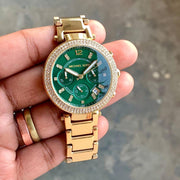 Shop Authentic Michael Kors Parker Chronograph Green Dial Gold Steel Strap Watch for Women - MK6263 - Luxxuri