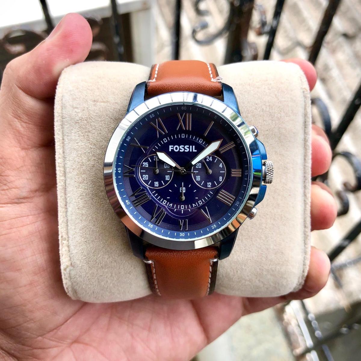  Shop Authentic Fossil Grant Chronograph Blue Dial Brown Leather Strap Watch for Men - FS5151 - Luxxuri