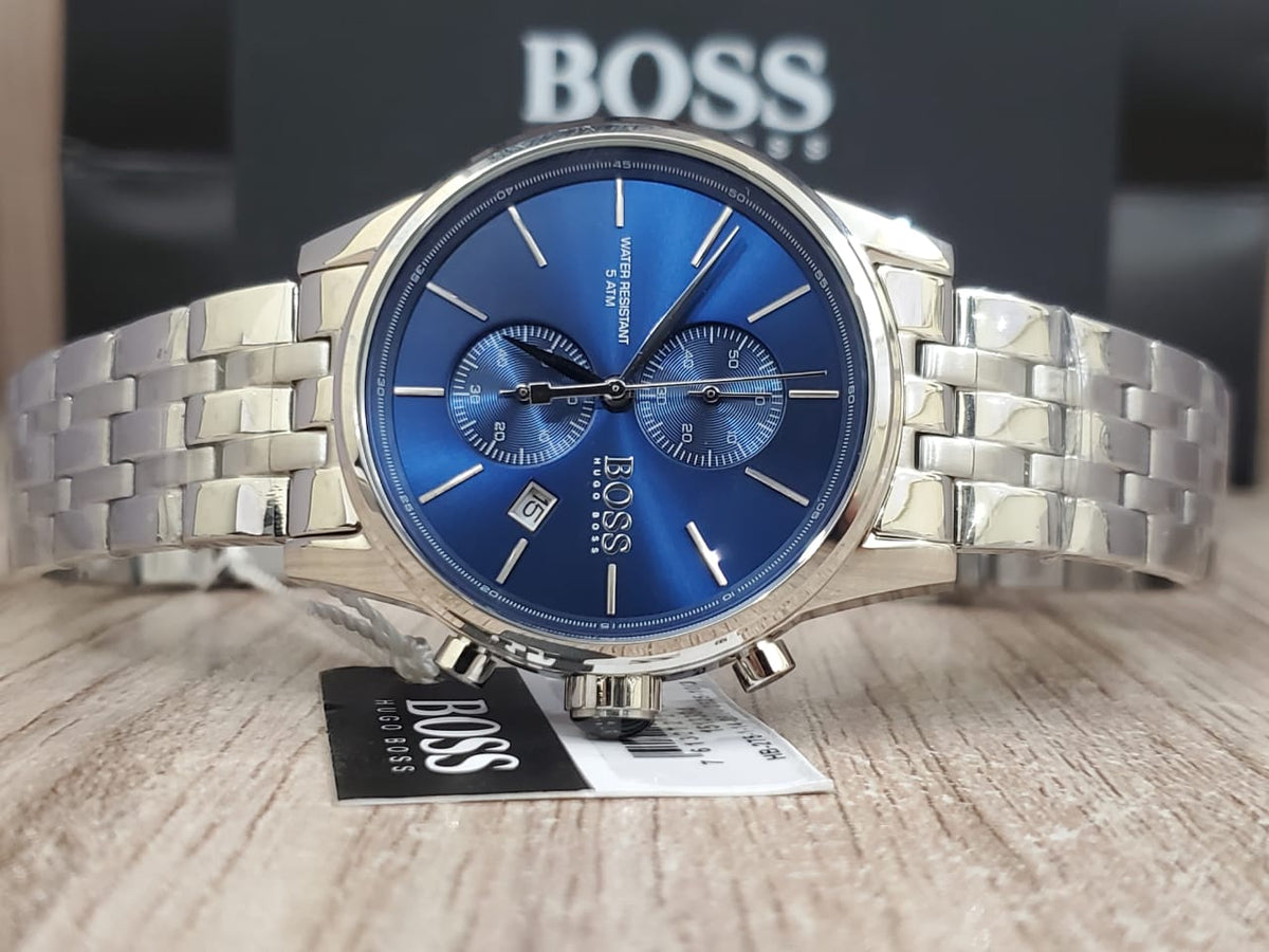  Shop Authentic Hugo Boss Jet Blue Dial Silver Steel Strap Watch for Men - 1513384 - Luxxuri