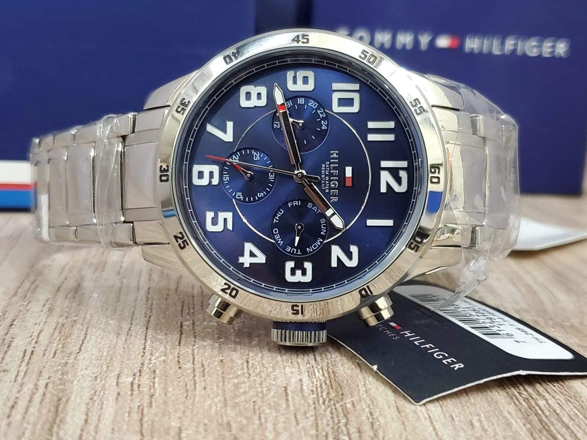  Shop Authentic Tommy Hilfiger Trent Chronograph Blue Dial Silver Steel Strap Watch for Men - 1791053 - Luxxuri