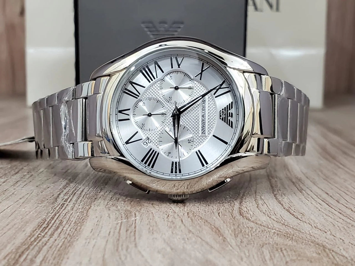  Shop Authentic Emporio Armani Valente Chronograph Silver Dial Silver Steel Strap Watch For Men - AR11081 - Luxxuri