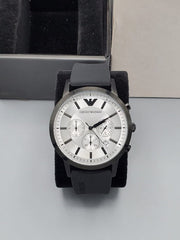  Shop Authentic Emporio Armani Chronograph Quartz Silver Dial Black Rubber Strap Watch For Men - AR11048 - Luxxuri