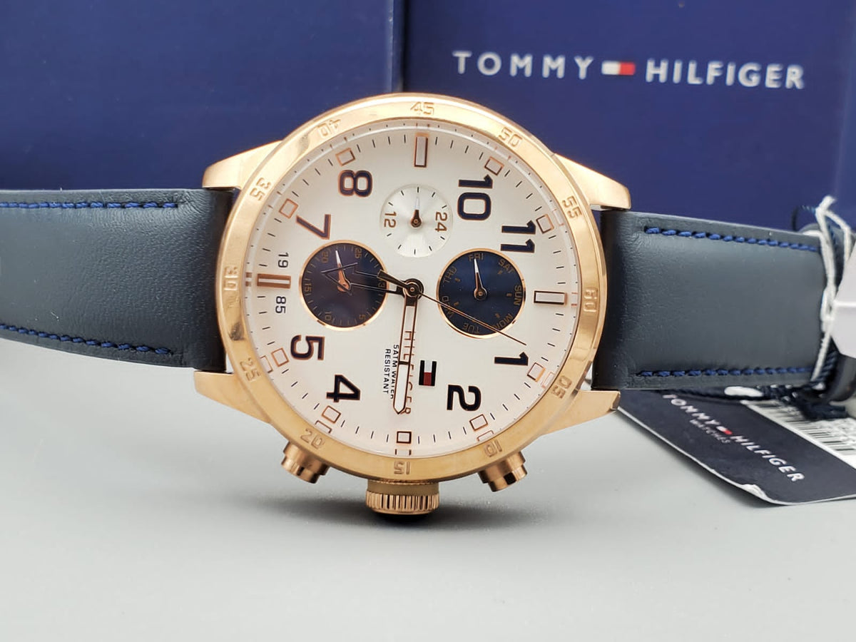  Shop Authentic Tommy Hilfiger Trent Quartz White Dial Blue Leather Strap Watch for Men - 1791139 - Luxxuri