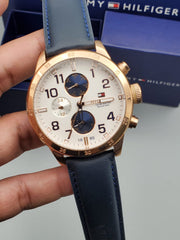  Shop Authentic Tommy Hilfiger Trent Quartz White Dial Blue Leather Strap Watch for Men - 1791139 - Luxxuri