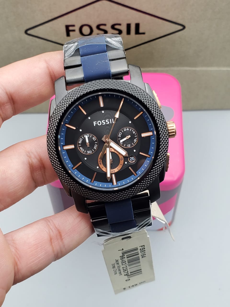 Shop Authentic Fossil Machine Chronograph Black Dial Two Tone Steel Strap Watch for Men - FS5164 - Luxxuri