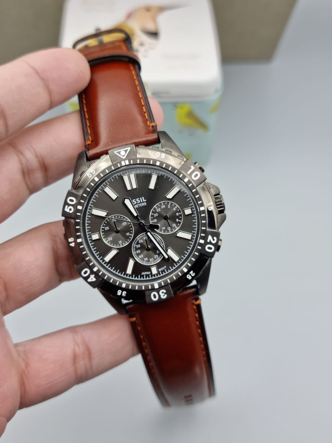  Shop Authentic Fossil Garrett Chronograph Grey Dial Brown Leather Strap Watch for Men - FS5770 - Luxxuri