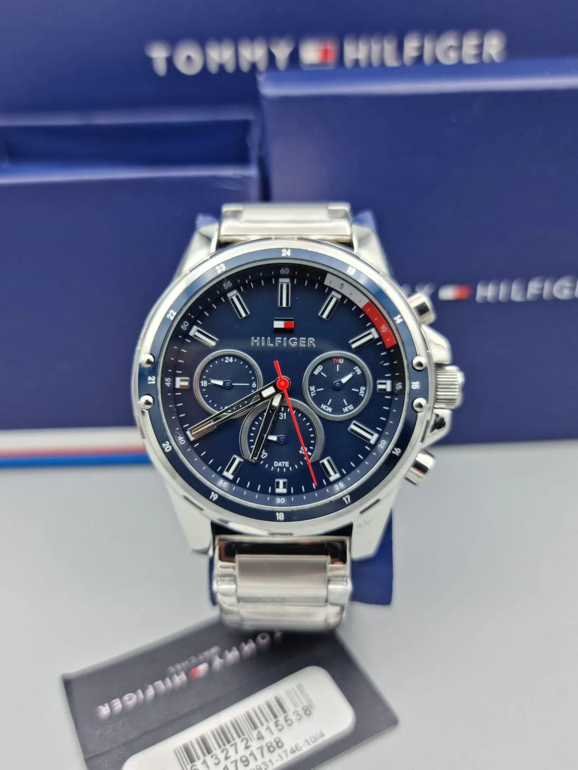  Shop Authentic Tommy Hilfiger Mason Quartz Blue Dial Silver Steel Strap Watch for Men - 1791788 - Luxxuri