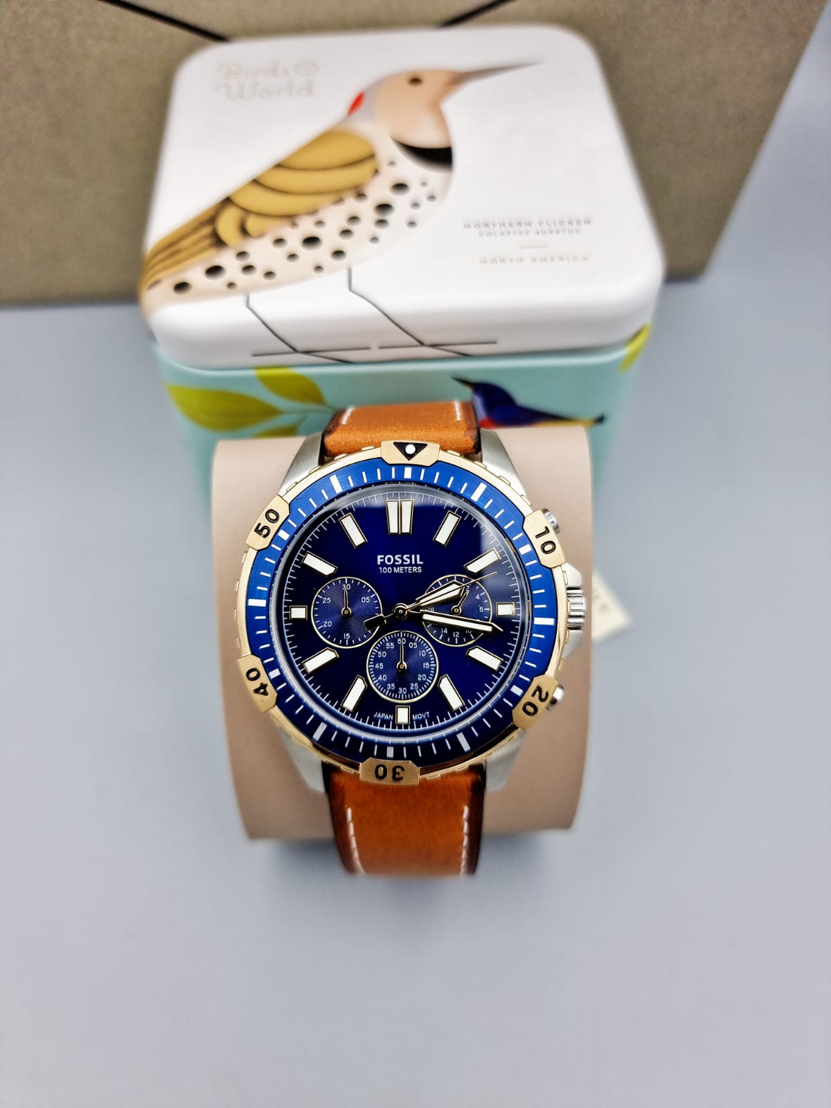  Shop Authentic Fossil Garrett Chronograph Blue Dial Brown Leather Strap Watch for Men - FS5625 - Luxxuri