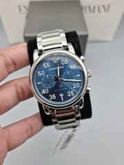  Shop Authentic Emporio Armani Luigi Chronograph Blue Dial Silver Steel Strap Watch For Men - AR11132 - Luxxuri