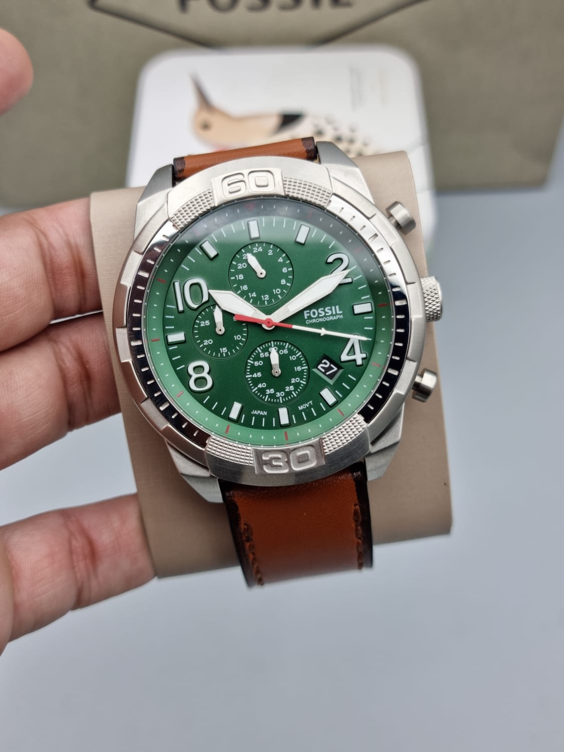  Shop Authentic Fossil Bronson Chronograph Green Dial Brown Leather Strap Watch for Men - FS5738 - Luxxuri